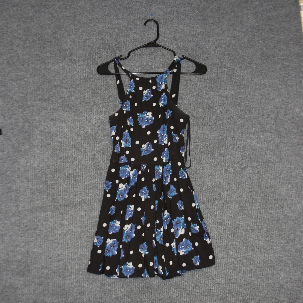 Free People Dress Top Womens S Black Blue Floral Print Polka Dot Pinafore